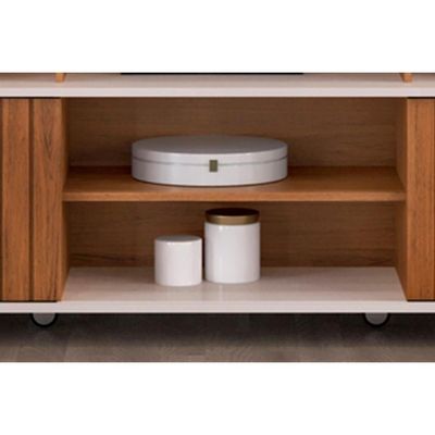 Rack Bancada Para Tv Até 70 Polegadas Olimpic Ripado Com Nichos E Rodizios 180x60cm Cedro-bali - Dj Móveis