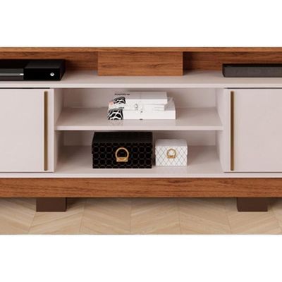 Home P/ Tv Até 70 Polegadas Martino C/ Prateleira Nichos E Pés 200x190cm Freijó/off White - Dj Móveis