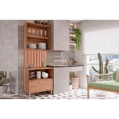Cozinha Completa Bella 3 Peças S- Portas (1aéreo+1balcão+1painel Ripado) 80cm Freijo - Mgm