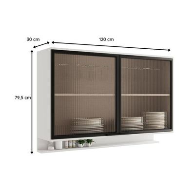 Armário Aéreo Para Cozinha Alpha 2500 Com 2 Portas Com Vidro Canelado 120cm Freijo - Carraro