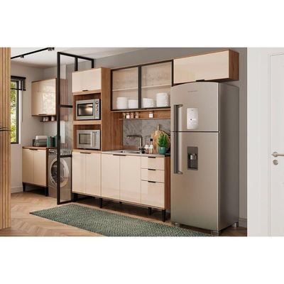 Armário Aéreo Para Cozinha Alpha 2500 Com 2 Portas Com Vidro Canelado 120cm Freijo - Carraro