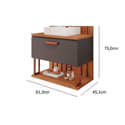 Gabinete De Banheiro Balcão Duna 1 Porta Com cuba 60cm Cimento-freijo - Mgm