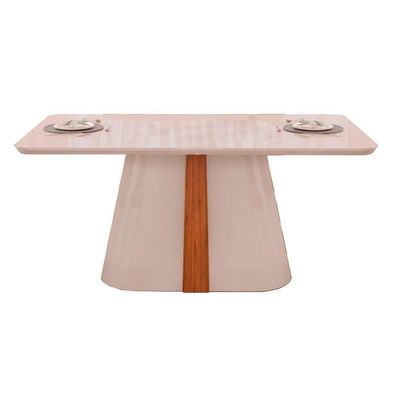 Mesa De Sala Jantar Ryze C- Tampo Madeirado Vidro Curvo 180x100cm Off White-freijó-off White - Dj Móveis