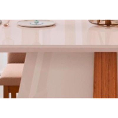 Mesa De Sala Jantar Ryze C- Tampo Madeirado Vidro Curvo 180x100cm Off White-freijó-off White - Dj Móveis