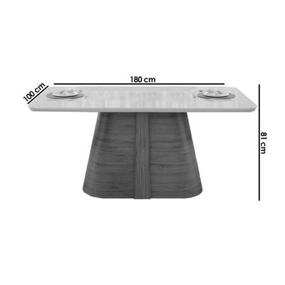 Mesa De Sala Jantar Ryze C- Tampo Madeirado Vidro Curvo 180x100cm Off White-freijó-off White - Dj Móveis
