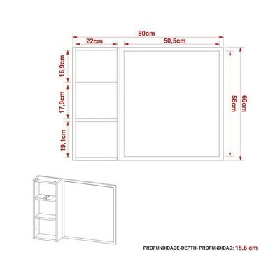 Armário De Banheiro Com espelho Bn3645 80x60cm Branco - Tecno Mobili