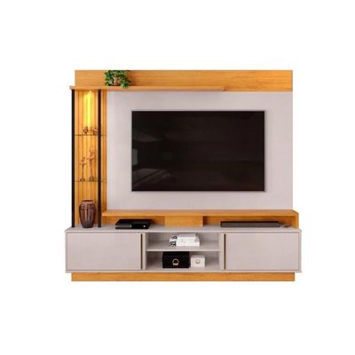 Home P/ Tv Até 70 Polegadas Martino C/ Prateleira Nichos E Rodapé 200x185cm Freijó/off White - Dj Móveis