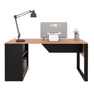 Mesa De Escritório Me4182 160cm Amêndoa-preto - Tecno Mobili