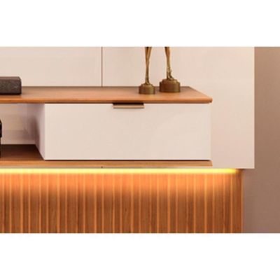 Painel Home Para Tv Até 85 Polegadas Hit 2290 100% Mdf Extensível Com Led De 240 A 290cm Cedro-quartzo - Dj Móveis