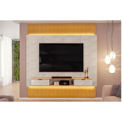 Painel Home Para Tv Até 85 Polegadas Hit 2290 100% Mdf Extensível Com Led De 240 A 290cm Cedro-quartzo - Dj Móveis