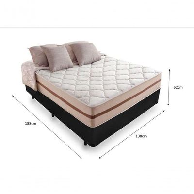 Cama Box Casal 138 Tecido Preto Com Colchão Pillow Angel Bello Box Molas 62x138x188