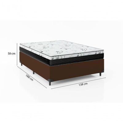 Cama Box Casal 138 Marrom Com Colchão D33 One Face Bello Box 58x138x188