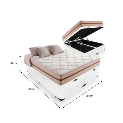 Cama Box Baú Casal Bipartido Tecido Branco Com Colchão Pillow Angel Bello Box Molas 62x138x188