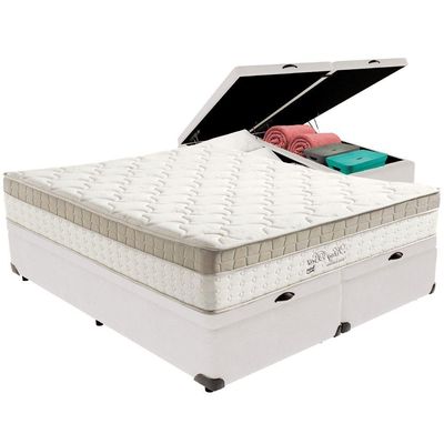 Cama Box Baú Branco E Colchão King Best Molas Ensacadas King 193x203x33 Anjos