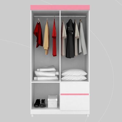 Guarda Roupa Solteiro 4 Portas E 2 Gavetas Almirante Branco-rosa-branco