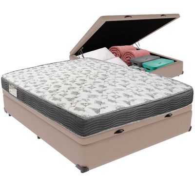 Cama Box Baú Bege E Colchão Iso100 Espuma D33 Casal Ortobom