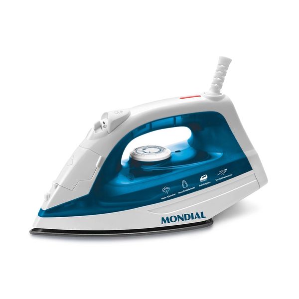 Ferro de Passar Roupas a Vapor Mondial F-32 Branco e Azul - 220V Ferro de Passar Roupas a Vapor Mondial F-32 Branco e Azul - 220V