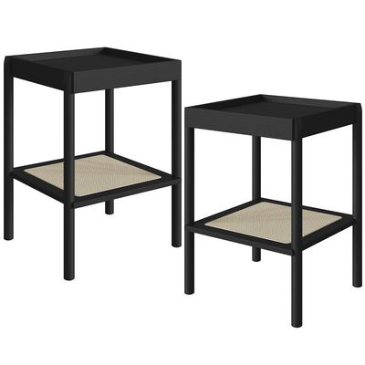 Kit 02 Mesas Lateral Para Sala de Estar Pés Madeira Moss A03 Nero Preto - Lyam Decor