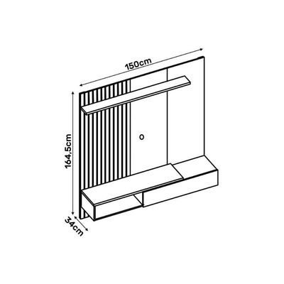 Painel Home p/ TV até 65 Pol Tito Ripado c/ 1 Porta 150x164cm Off White/Freijó - DJ Móveis