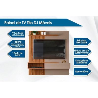 Painel Home p/ TV até 65 Pol Tito Ripado c/ 1 Porta 150x164cm Off White/Freijó - DJ Móveis