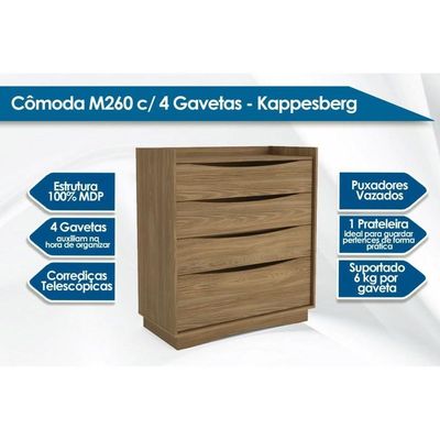Cômoda Juvenil M260 C/ 4 Gavetas Canela - Kappesberg
