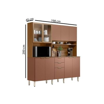 Kit De Cozinha Compacta Amora C- 10 Portas E 2 Gavetas 198cm Amendola-nude Prime Tx - Demóbile