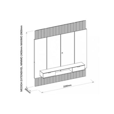 Painel Home Para Tv Até 85 Polegadas Hit 2290 100% Mdf Extensível Com Led De 240 A 290cm Freijó-off White - Dj Móveis