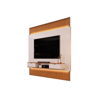Painel Home Para Tv Até 85 Polegadas Hit 2290 100% Mdf Extensível Com Led De 240 A 290cm Freijó-off White - Dj Móveis