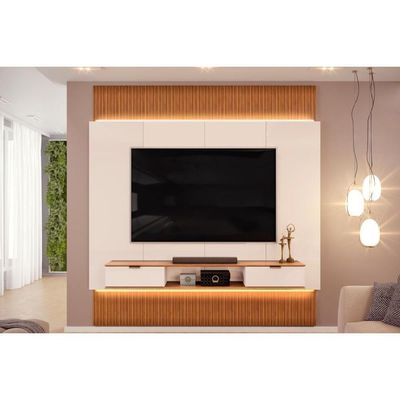 Painel Home Para Tv Até 85 Polegadas Hit 2290 100% Mdf Extensível Com Led De 240 A 290cm Freijó-off White - Dj Móveis