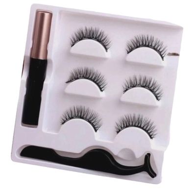 Modelo Mais Natural com 3 PARES de Cílios Postiços Magnéticos + Delineador + Aplicador
