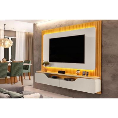 Painel Home Para Tv Até 70 Polegadas Treviso Ripado 100% Mdf Com Led 210x180cm Bali-cedro - Dj Móveis