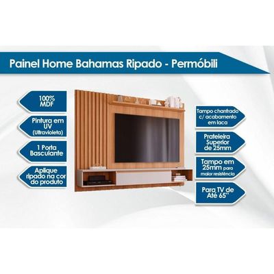Home P/ Tv Até 65 Pol Bahamas Ripado C/ 1 Porta 215x157cm Cinamomo/off White - Permóbili