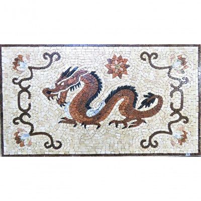 Piso Em Mosaico Dragão Chines Furioso Tamanho 90x130cm