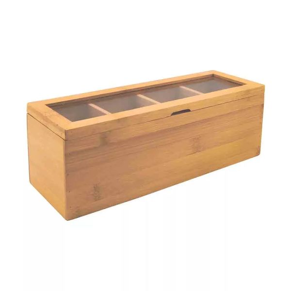 Porta Chá Oikos de Bambu com Tampa 4 Divisórias Tampa 27x9cm
