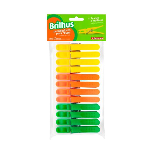 Prendedor de Roupas Brilhus em Plástico com 12 Unidades Colorido Prendedor de Roupas Brilhus em Plástico com 12 Unidades Colorido