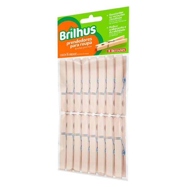 Prendedor de Roupas Brilhus em Madeira com 16 Unidades Prendedor de Roupas Brilhus em Madeira com 16 Unidades