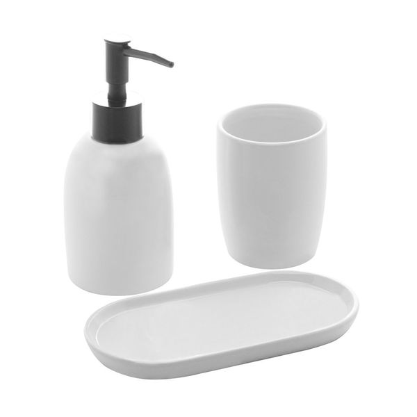 Conjunto para Banheiro Lyor Londres em Cerâmica com 3 Peças Branco e Prateado Conjunto para Banheiro Lyor Londres em Cerâmica com 3 Peças Branco e Prateado