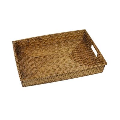 Bandeja L Hermitage Full Fit em Bambu e Rattan Retangular com Alça e Espelho 49x35x7cm - 1 Peça