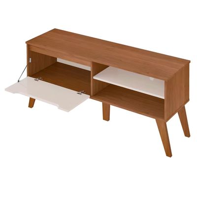 Rack Artely Lotus com 1 Porta e 2 Nichos 134cm de Largura Ideal para TV de até 60 Polegadas Bege e Branco