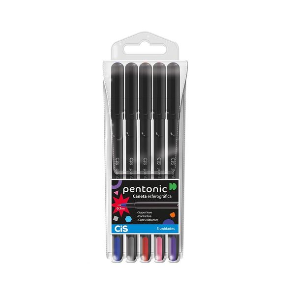 Caneta Esferográfica Cis Pentonic Colors 0.7mm com 05 Unidades