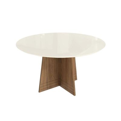 Mesa De Sala Jantar Lótus C- Tampo Madeirado C- Vidro 105x105cm Nogueira-off White-vidro Off White - Kappesberg