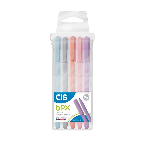 Caneta Esferográfica Cis BPX Tom Pastel 0.7mm com 05 Unidades