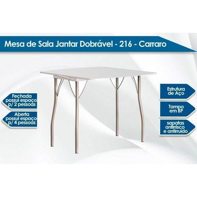 Sala De Jantar Completa Mesa Dobrável E 4 Banquetas 105 Prata-branco - Prata-preto - Carraro