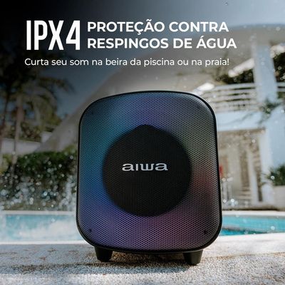 Caixa de Som Partybox Aiwa PB-07 com Bluetooth, Iluminação RGB, Entrada USB, Entrada para Cabo Auxiliar e Entrada para Micro SD - 100W RMS Preto / Bivolt