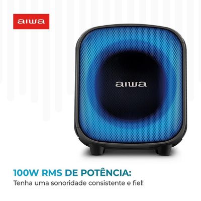 Caixa de Som Partybox Aiwa PB-07 com Bluetooth, Iluminação RGB, Entrada USB, Entrada para Cabo Auxiliar e Entrada para Micro SD - 100W RMS Preto / Bivolt