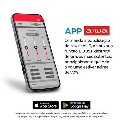Caixa de Som Partybox Aiwa PB-07 com Bluetooth, Iluminação RGB, Entrada USB, Entrada para Cabo Auxiliar e Entrada para Micro SD - 100W RMS Preto / Bivolt