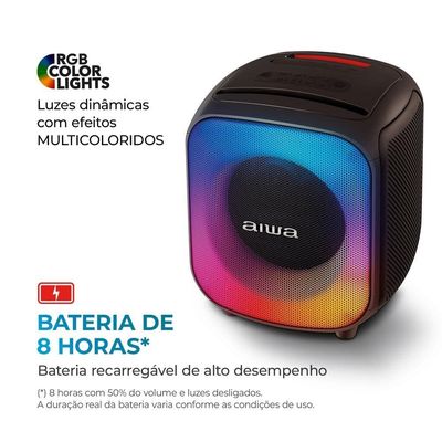 Caixa de Som Partybox Aiwa PB-07 com Bluetooth, Iluminação RGB, Entrada USB, Entrada para Cabo Auxiliar e Entrada para Micro SD - 100W RMS Preto / Bivolt