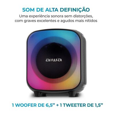 Caixa de Som Partybox Aiwa PB-07 com Bluetooth, Iluminação RGB, Entrada USB, Entrada para Cabo Auxiliar e Entrada para Micro SD - 100W RMS Preto / Bivolt