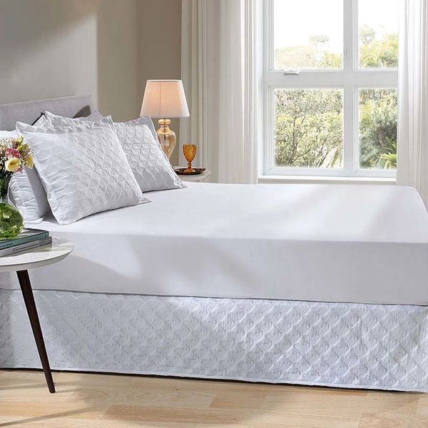 Saia para Cama Box Hedrons Diamond Matelassado King 1,93mx2,03mx38cm Branco