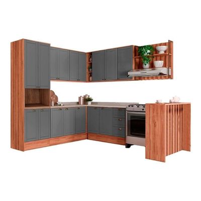 Cozinha Completa Bella 9 Peças (3aéreos+3balcões+1torrequente+1ilha+1complemento) C9p199 Nogal-cinza - Carraro